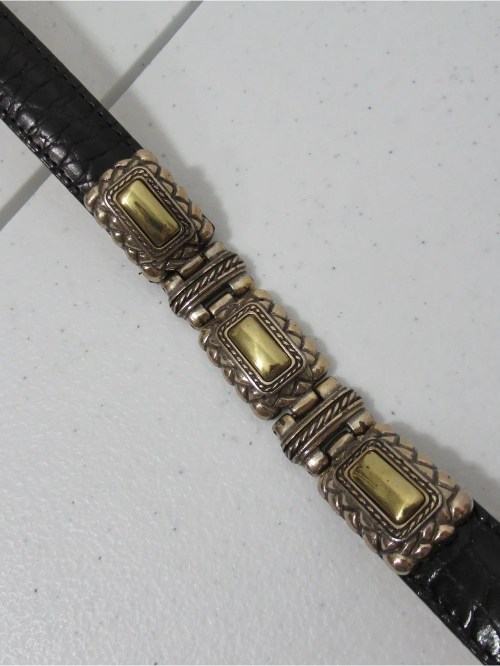 Brighton Western Black Croc Embossed Leather Belt with Concho Detail Size Medium